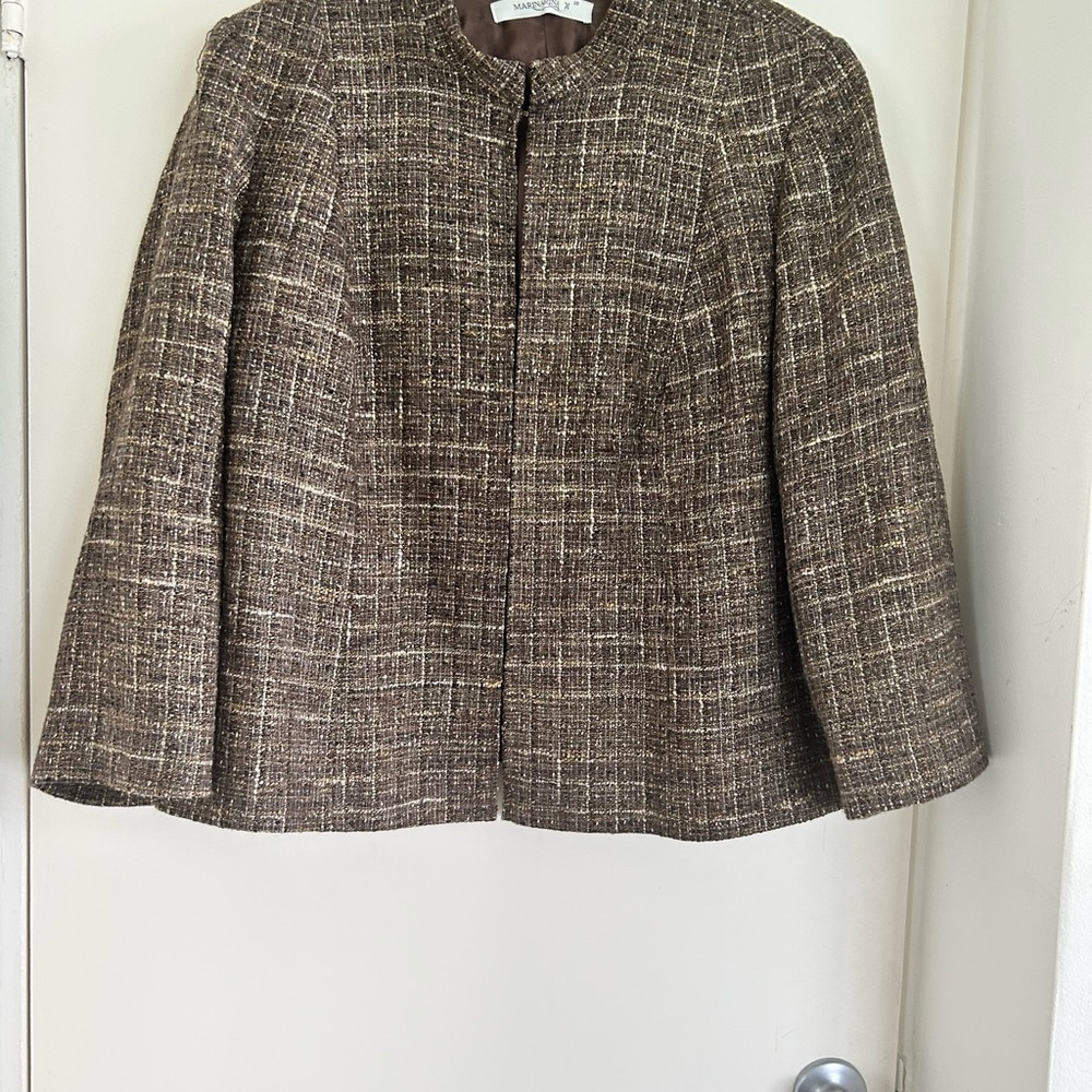 Marina Ronaldo tweed jacket and sequin tank